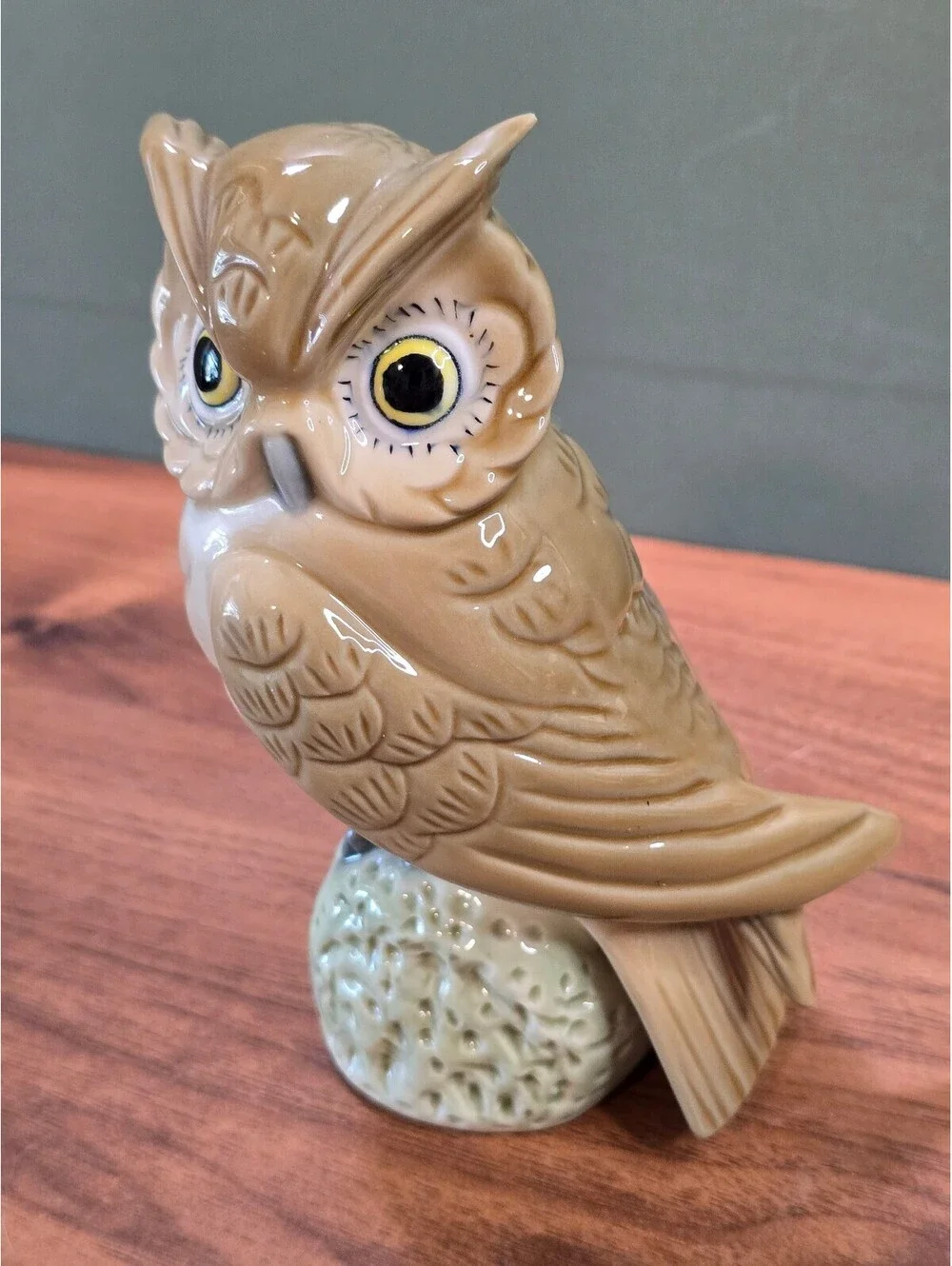 Vintage Ceramic Owl Figurine Hand Painted Porcelain Bird Statue 6 Inch